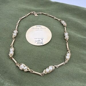 Vintage Sarah Coventry Necklace Faux Pearl Twisted Bar Chain Gold Tone 14"